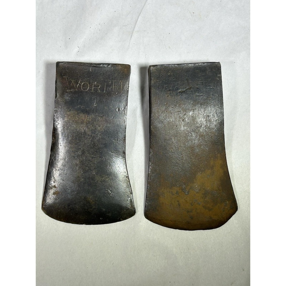 Vintage Pair of Axe Heads Stamped WORTH USA Metal Iron Tool Collectible